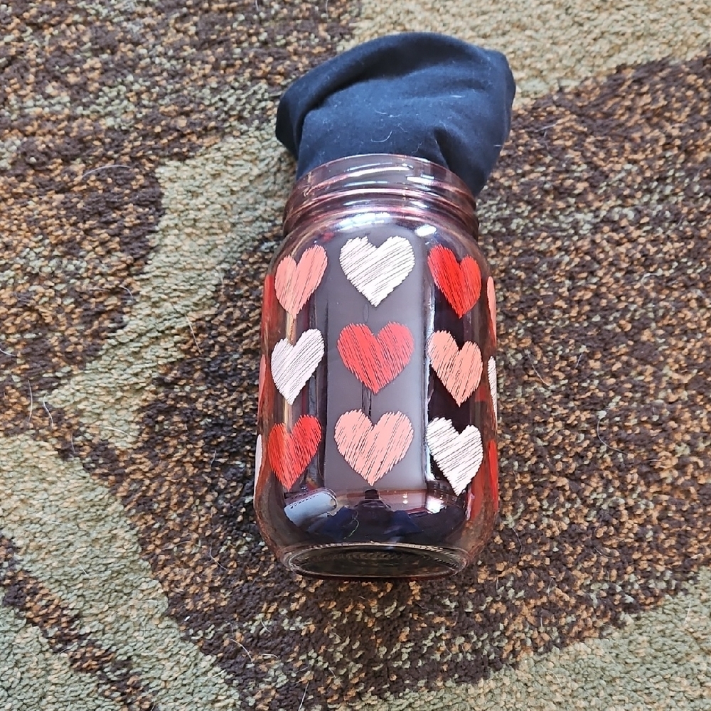 Heart Patterned Jar with Black Lid